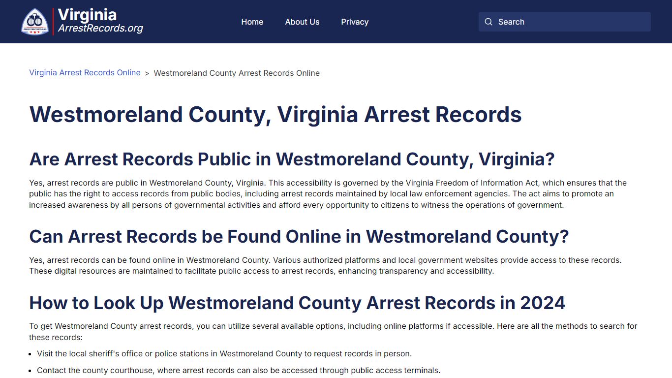 Westmoreland County, Virginia Arrest Records Look Up ...